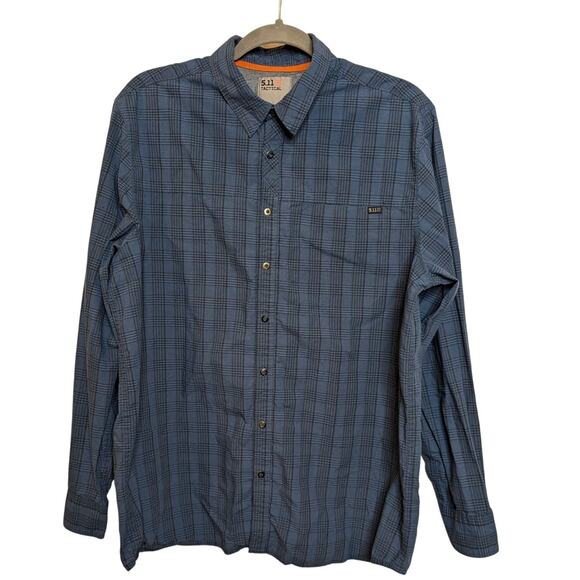 5.11 TACTICAL Men Sz Large Button Down Snap Button Blue Plaid Long Sleeve Shirt - Picture 1 of 7